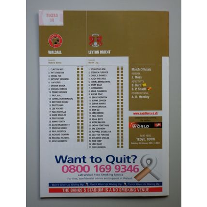 WALSALL v LEYTON ORIENT League 1 29/01/2008