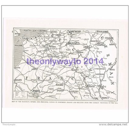 Railways, Rivers & Canals in N France & Belgium, WW1, Book Illustration (Print)