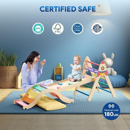 Pikler Triangle Set with Cushion, 9-In-1 Kids Climbing Toys for Toddlers 1-3 Ins