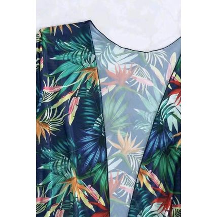 Black 3pcs Tropical Contrast Trim Halter Bikini Set with Cover up