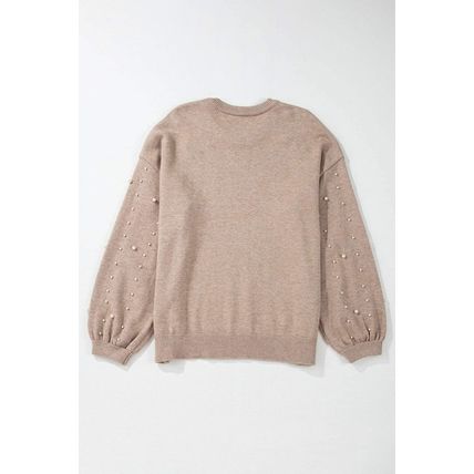 Smoke Gray Pearled Drop Shoulder Plus Size Sweater