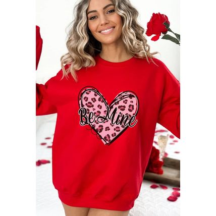 Red Be mine Leopard Heart Printed Valentines Sweatshirt