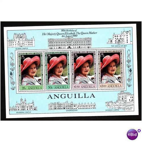 ANGUILLA 1980 QUEEN MOTHER SET 4 V MIN SHEET U/M