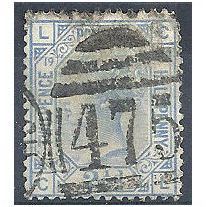 1880 SG142 2 1/2d Blue Plate 19 Good Used Check Letters "CL".