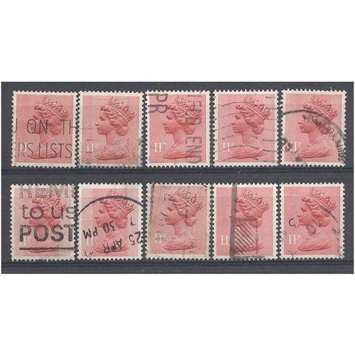BULK STOCK.11p Brown-Red x 10.Type Unchecked.Fine Used.nb12b