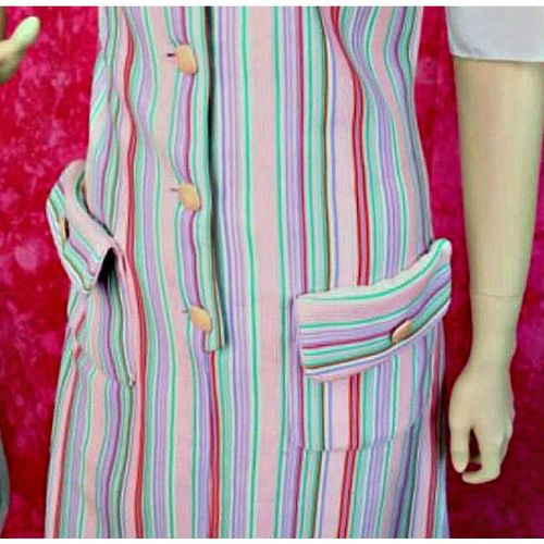 Vintage 1960 Womens Red Purple Jade Pink White Striped Pinafore Dress Size 12 uk