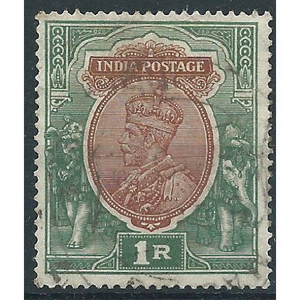 India 1913 SG185 1 Rupee Red-Brown & Deep Blue-Green Fine Used ....