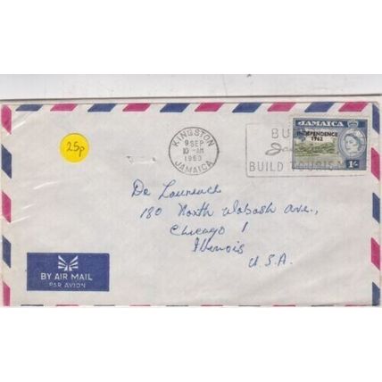 Jamaica 1963 Kingston to Chicago Airmail cover Kingston cancel written VGC