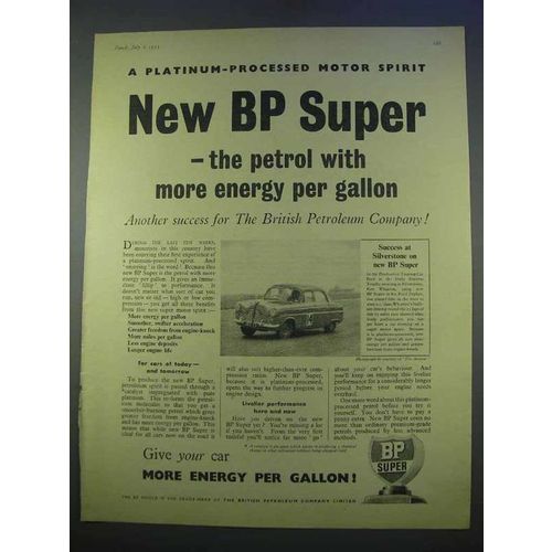 1955 BP Super Petrol Ad - More Energy Per Gallon