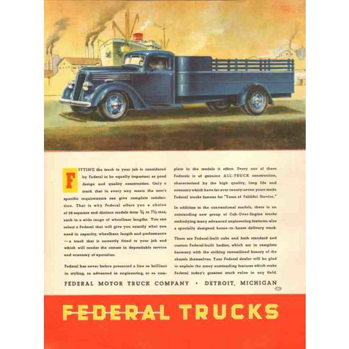 federal motor truck company 1937 fitted specific job needs vintage ad