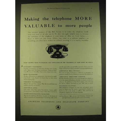 1933 American Telephone and Telegraph Company Ad - Making telephone valuable