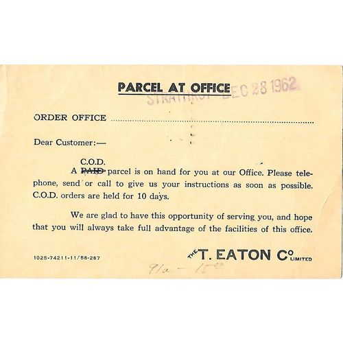 Canada. #P91a Postal Card USED Karsh 1962, Type 1, Eatons Card, precancelled