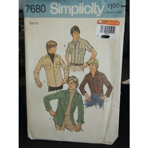 Simplicity 7680 Teen Boy's Shirt Pattern - Size 16 Chest 33 1/2"