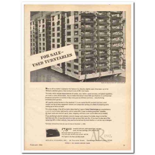 ACOUSTIC RESEARCH INC 1968 AR Turntable tested stereo vintage ad