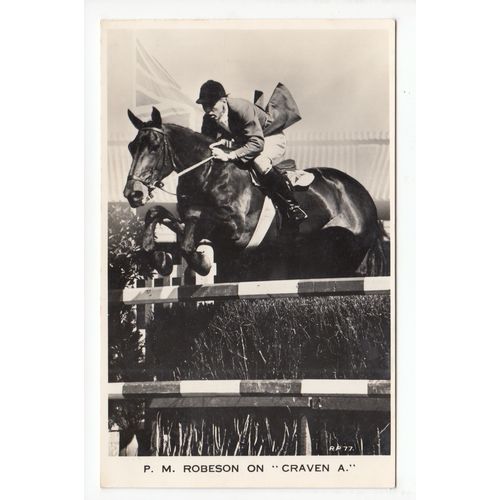 P M Robeson on Craven A Horse Show Jumping Postcard RP