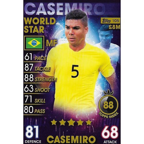 Match Attax - 101 (2019): World Stars (Base) - Brazil, Casemiro