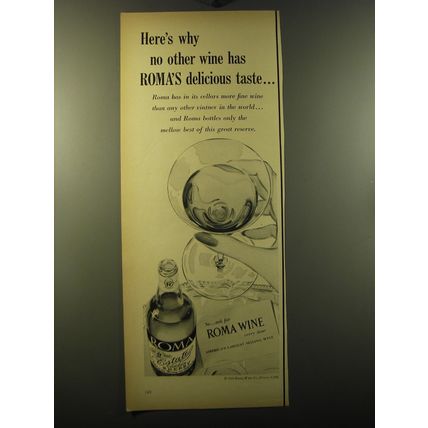 1950 Roma Wine Ad - Here's why no other wine has Roma's delicious taste