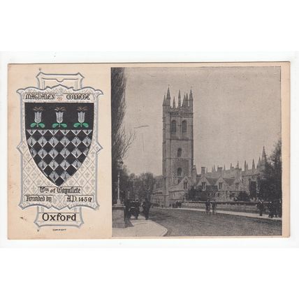 Magdalen College with Heraldic Crest Oxford Early Undivided Back Postcard