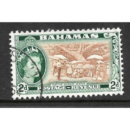 BAHAMAS 1954 2d YELLOW BROWN AND MYRTLE GREEN STRAW WORKER SG 204 FINE USED
