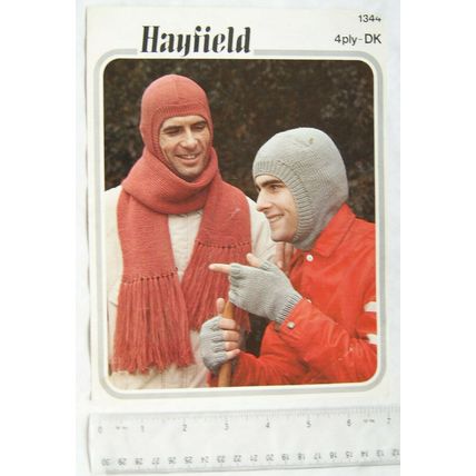 Vintage: Hayfield 1344 balaclava, scarf & half mitts, DK & 4 ply