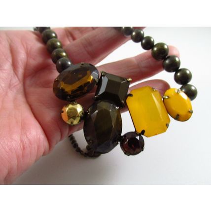 Vintage Signed (NR) Brown Yellow Gem Statement Necklace