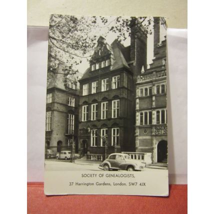 SOCIETY OF GENEALOGISTS, HARRINGTON GARDENS, LONDON unused postcard RP vgc /