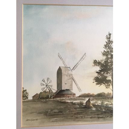 Original Watercolour Painting Cromer Mill Post Mill by Martin Cowan 1981