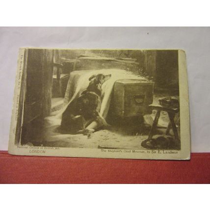 SHEPHERD'S CHIEF MOURNER painting by Landseer unused antique postcard Wrench /