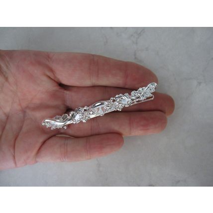 Slim antique style silver or rose gold/ copper filigree hair pin clip barrette