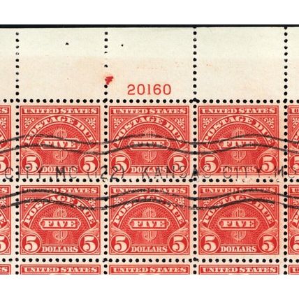 J78, Used Sheet of 100 $5 Postage Due Stamps RARE! ** Stuart Katz