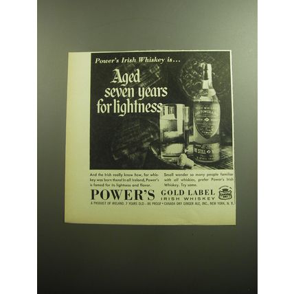 1958 Power's Gold Label Irish Whiskey Ad - Aged seven years for lightness