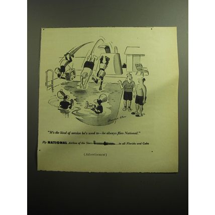 1958 National Airline Advertisement - Cartoon by Bandel Linn - Swimming Pool