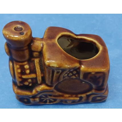 Vintage Train Locomotive Toothpick Holder BROWN Ceramic Planter