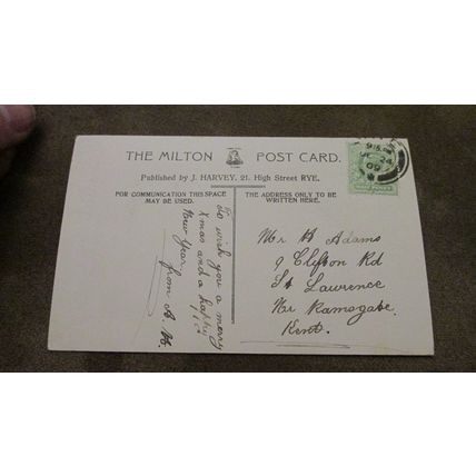 1909 fr Milton Postcard - St Marys Church - Rye, East Sussex -Christmas Greeting