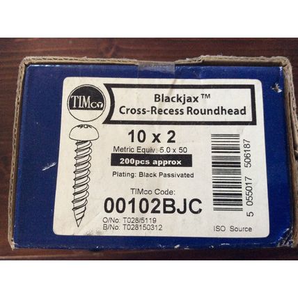 Timco 10 x 2" x 200 BLACKJAX WOOD SCREWS Passivated Round Cross Head Pozi