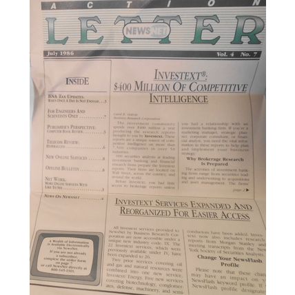 NewsNet Action Letter, 11 issues lot, 1985-1986. Electronic news service.