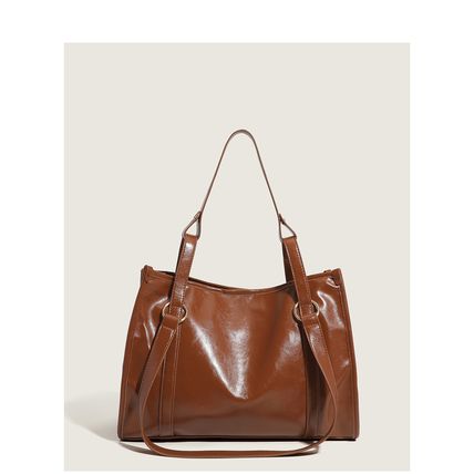 Women Tote Bag Handbags PU Leather Fashion Hobo Shoulder Bags Brown