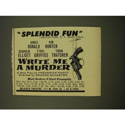 1961 Write me A Murder Play Ad - Splendid Fun - Walter Kerr, N.Y. Herald Tribune