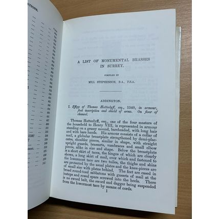 1970 "A LIST OF MONUMENTAL BRASSES IN SURREY" THICK VINTAGE HARDBACK BOOK (P6)