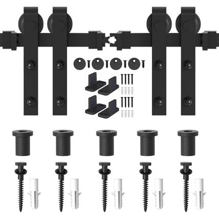 WINSOON 6FT Barn Door Hardware Kit: Double Sliding Door Hardware - Black Barn Do