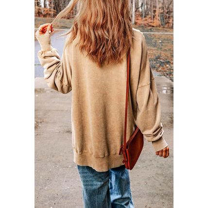Khaki HOWDY FALL Pumpkin Print Split Hem Sweatshirt