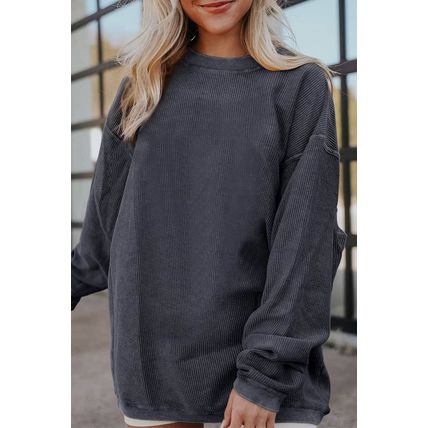 Dark Grey Ribbed Corded Oversized Sweatshirt