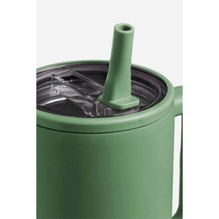 Dark Green Frosted Stainless Handle Large Vacuum Cup with Straw 40oz