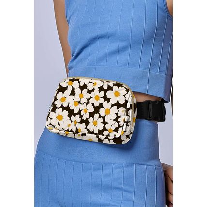 Black Daisy Printed Buckle Strap Crossbody Bag