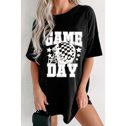 Black GAME DAY Checkerboard Rugby Football Helmet T Shirt