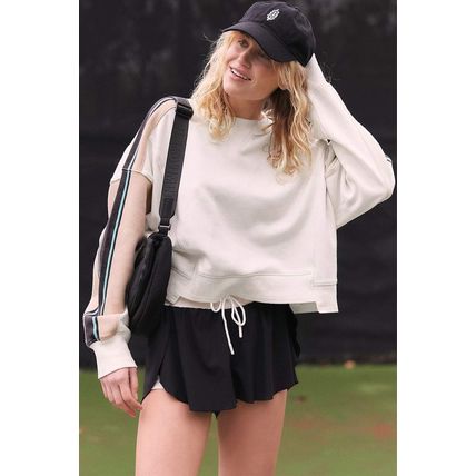 White Striped Color Block Exposed Seam Loose Active Sweatshirt