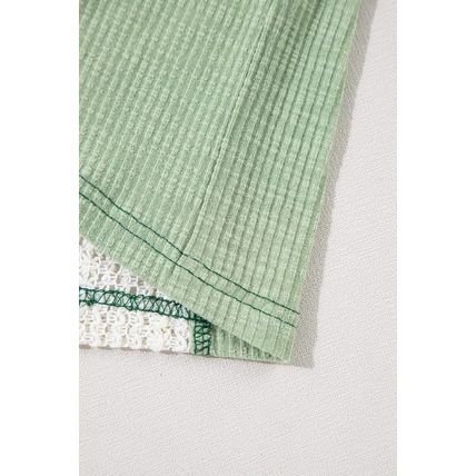 Grass Green Crochet Detail Exposed Seam High Low Loose Top