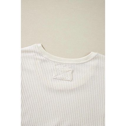 White Waffle Knit Exposed Seam V Neck Oversized Top
