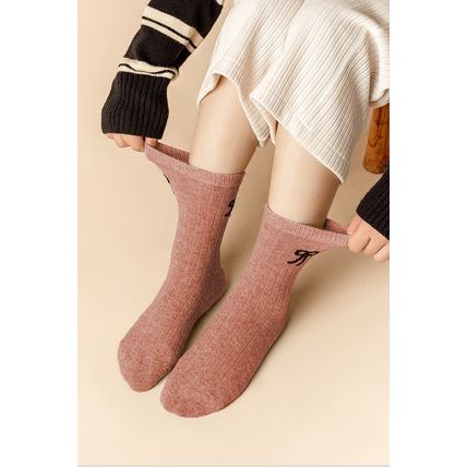 Gossamer Pink Bowknot Detail Ribbed Winter Stockings