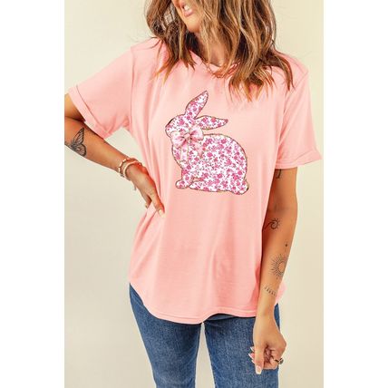 Pink Floral Bow Bunny Graphic Tee